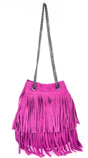 Leather bag woman fuxia naima