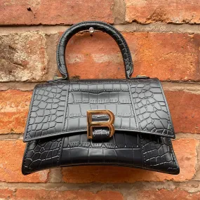 VIVIANNA Croc Print Handbag - Black